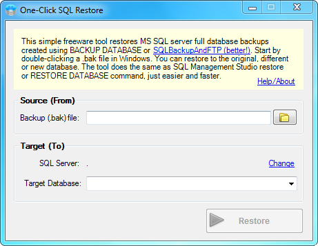 One-Click SQL Restore screen shot