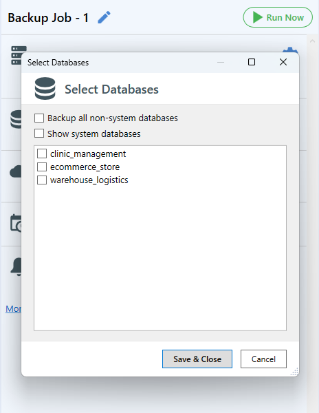 Select databases to backup - 2 / 3