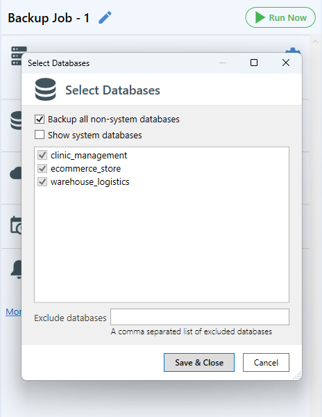 Select databases to backup - 3 / 3
