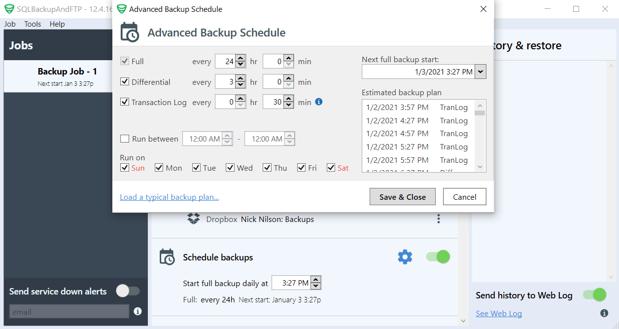 sql backup schedule