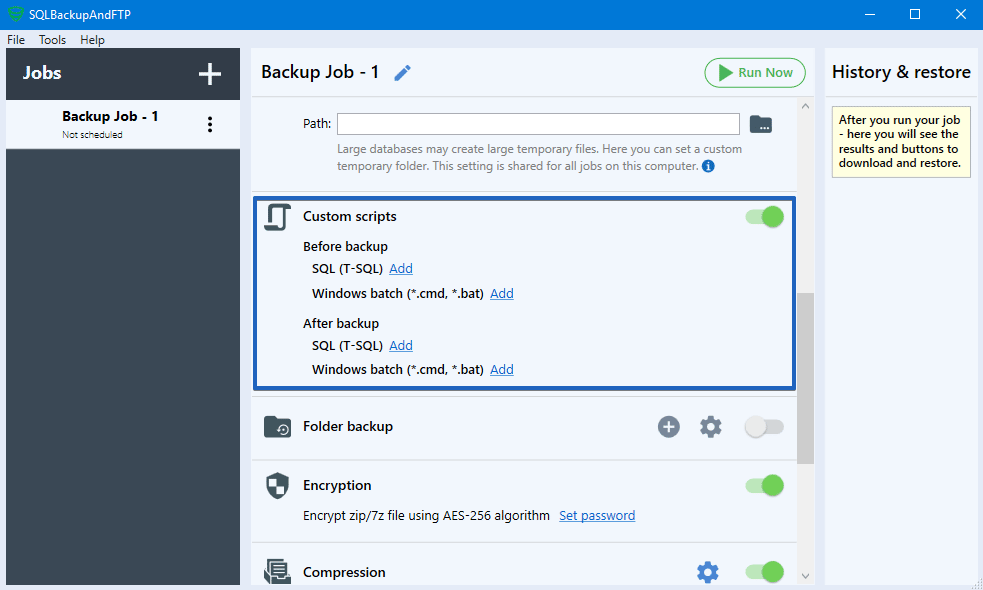 SQLBackupAndFTP Custom scripts