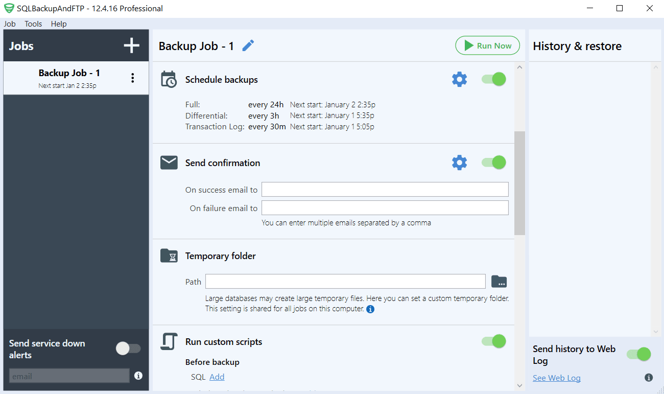 iperius backup email notifications isuses