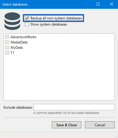 Exclude SQL Server databases SQLBackupAndFTP