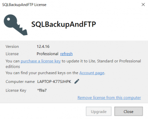 sqlbackupandftp license key