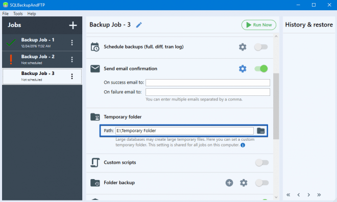 SQLBackupAndFTP Temp Folder