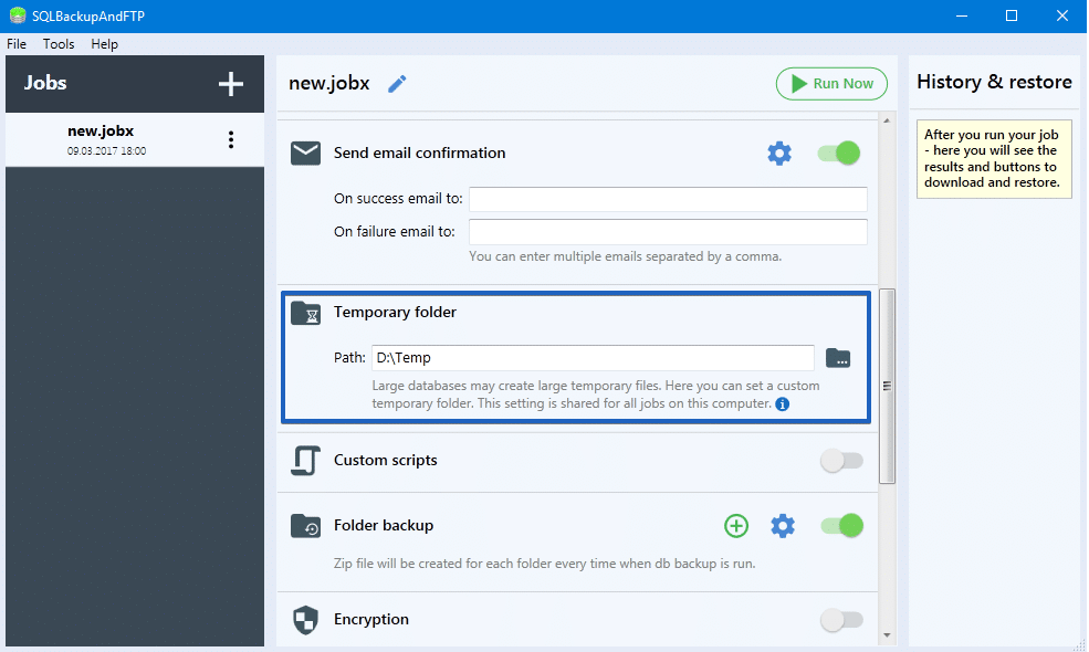 SQLBackupAndFTP Temp Folder