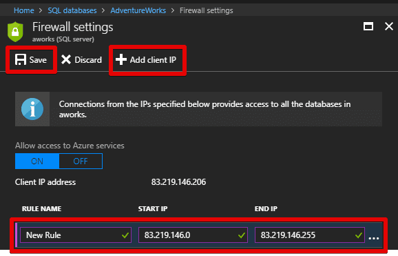 Add IP for Azure SQL