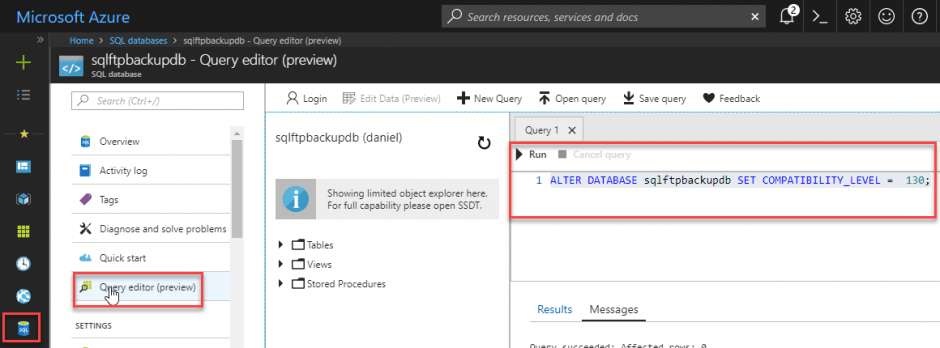 alter database in Azure