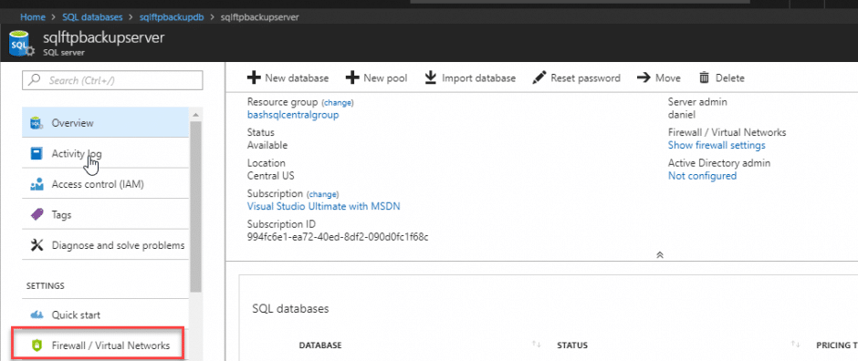 Firewall option in Azure