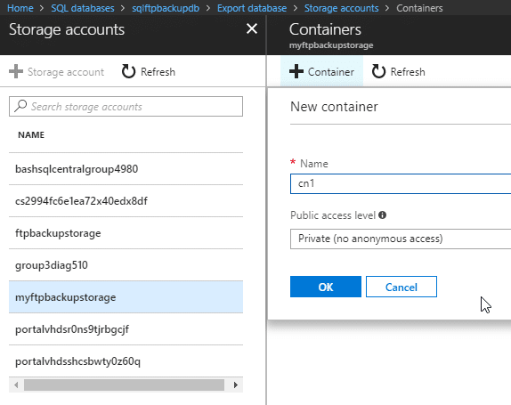Create container in Azure Storage Account