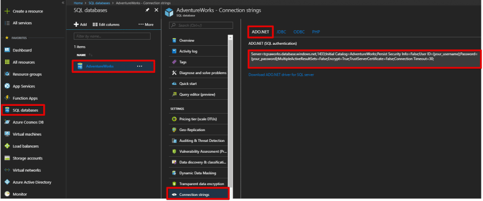 Get Azure SQL ADO connection