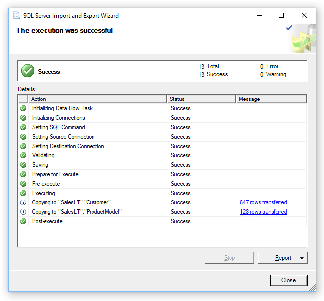 number of rows imported