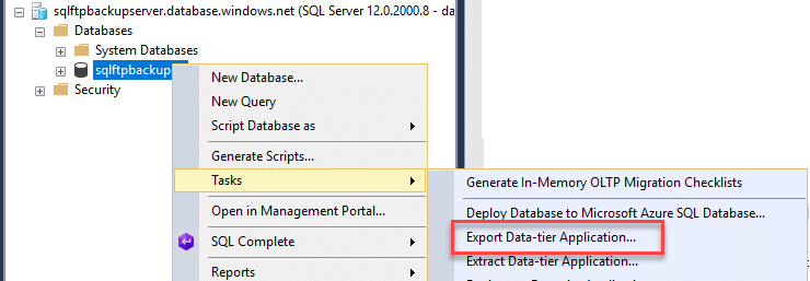 export-azure-database