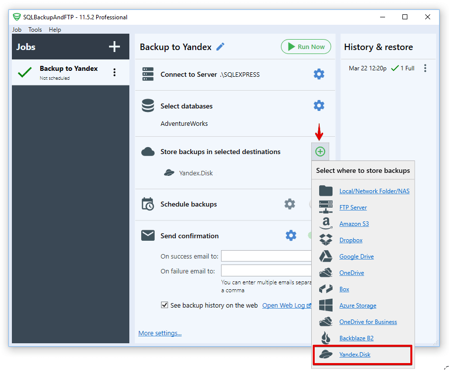 yandex disk destination