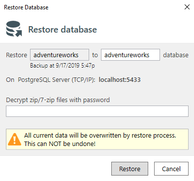 Database name and archive password