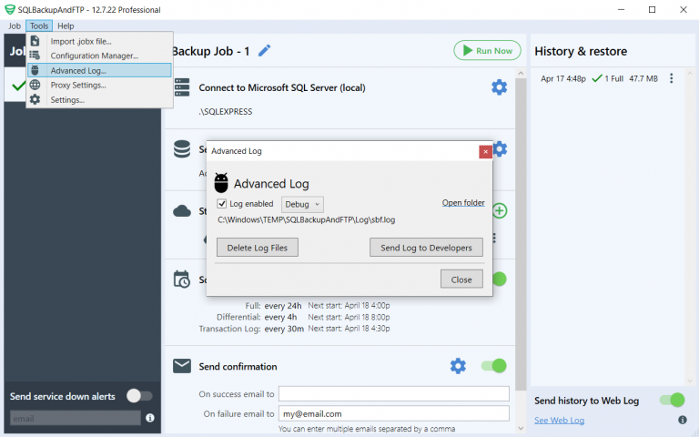 How to Enable Advanced Log - SQLBackupAndFTP Documentation