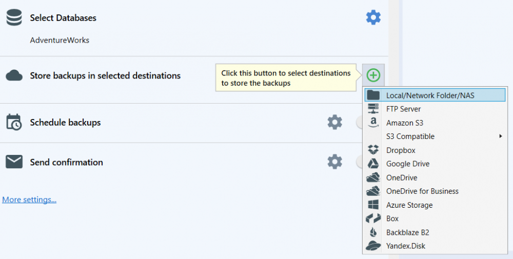 Local/Network Folder/NAS - SQLBackupAndFTP Documentation