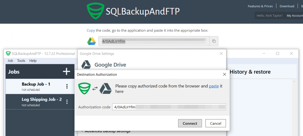 Google Drive - SQLBackupAndFTP Documentation